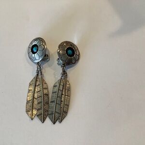Native American silver shadow box clip on earrings w/ turquoise